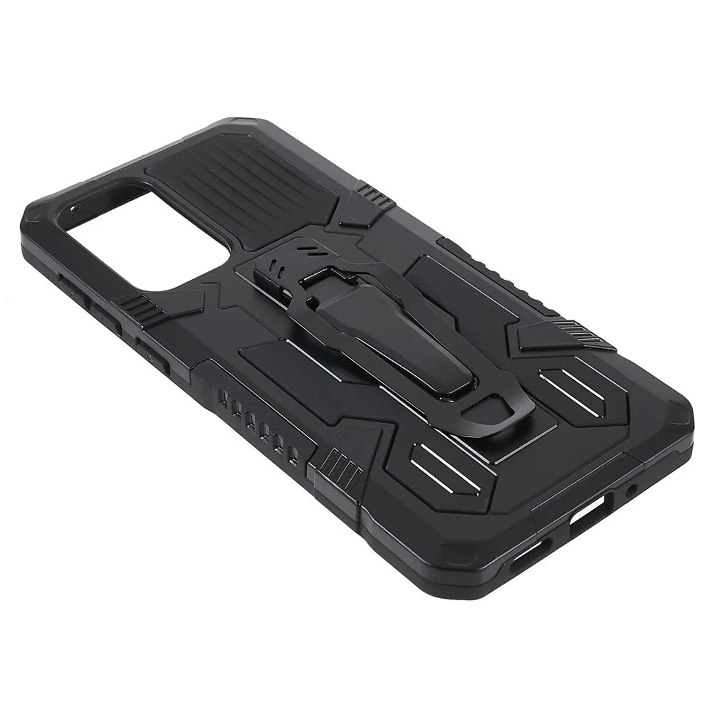MechWarrior Project for Samsung Galaxy A53 5G Built-in Metal Sheet Hybrid Hard PC Soft TPU Anti-scratch Case with Back Clip Kickstand - Black - 6