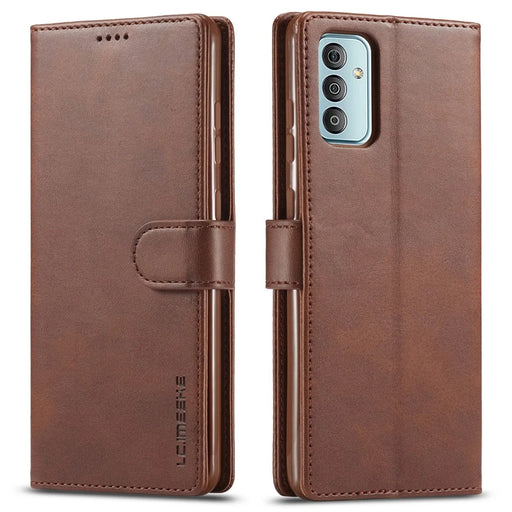 LC.IMEEKE For Samsung Galaxy M23 5G/F23 5G Textured PU Leather Magnetic Clasp Phone Case with Wallet Stand - Brown - 1