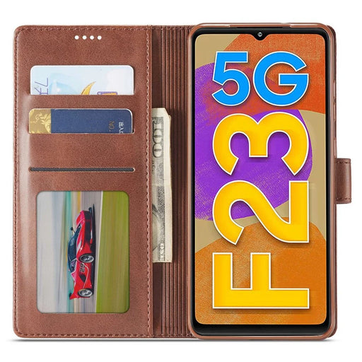 LC.IMEEKE For Samsung Galaxy M23 5G/F23 5G Textured PU Leather Magnetic Clasp Phone Case with Wallet Stand - Brown - 2
