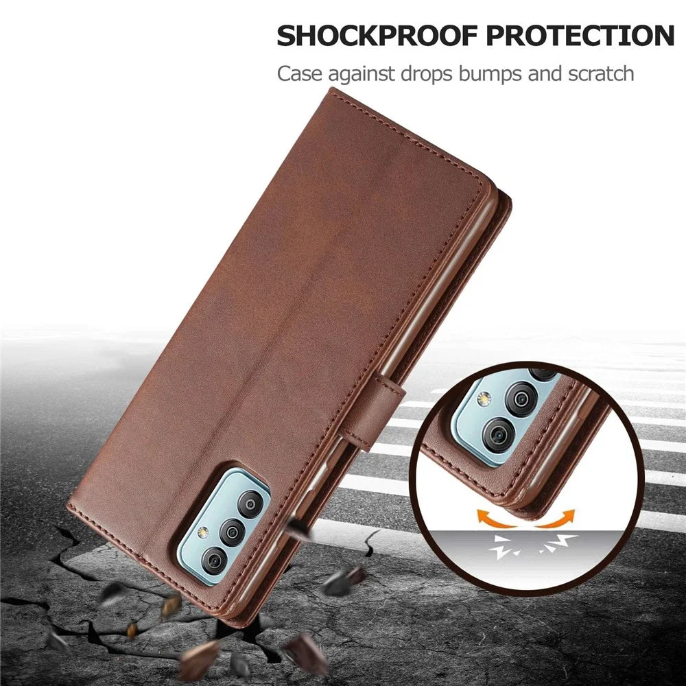 LC.IMEEKE For Samsung Galaxy M23 5G/F23 5G Textured PU Leather Magnetic Clasp Phone Case with Wallet Stand - Brown - 6