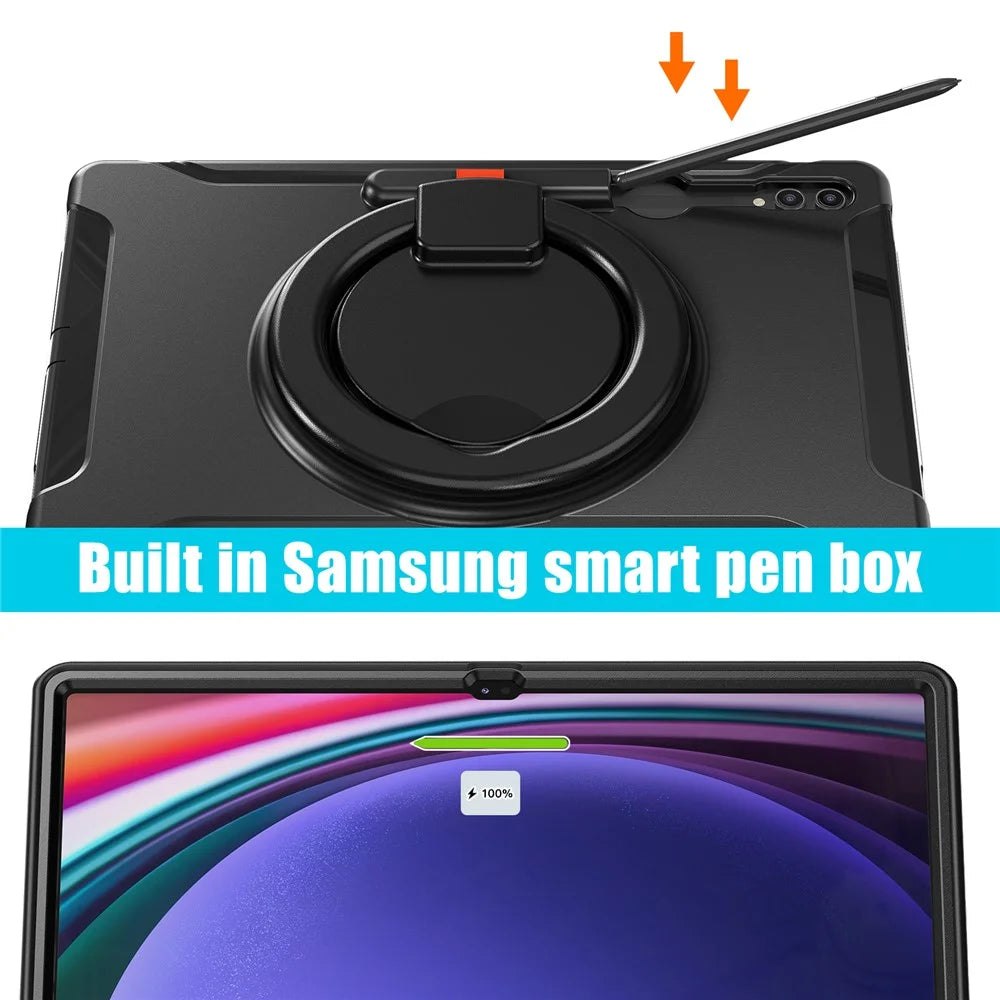For Samsung Galaxy Tab S10 Ultra X920 / S9 Ultra X910 / S8 Ultra X900 / X906 Rotary Kickstand PC + TPU Tablet Case Cover with Pen Slot - 5