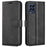 For Samsung Galaxy M33 5G (Global Version) Magnetic Clasp Textured PU Leather Stand Phone Case Wallet Folio Flip Cover - Black - 1