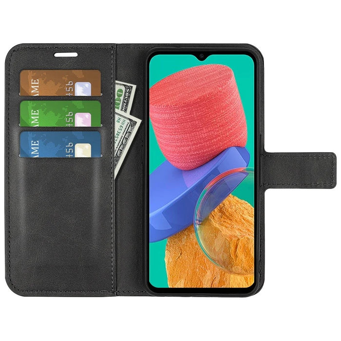 For Samsung Galaxy M33 5G (Global Version) Magnetic Clasp Textured PU Leather Stand Phone Case Wallet Folio Flip Cover - Black - 2