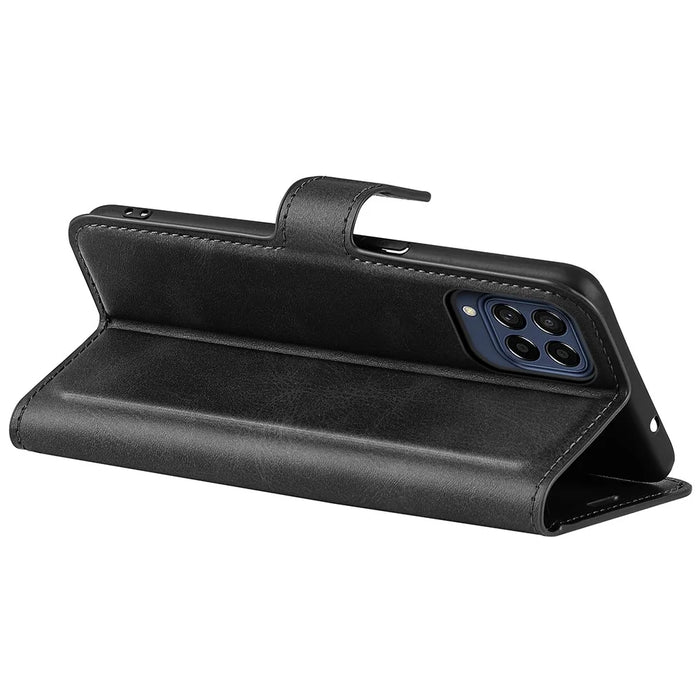 For Samsung Galaxy M33 5G (Global Version) Magnetic Clasp Textured PU Leather Stand Phone Case Wallet Folio Flip Cover - Black - 4