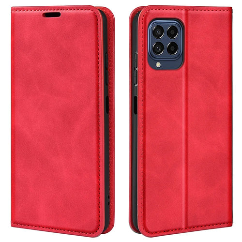 For Samsung Galaxy M33 5G (Global Version) Skin-touch Feeling PU Leather Auto Closure Magnetic Phone Case with Wallet Stand - Red - 1