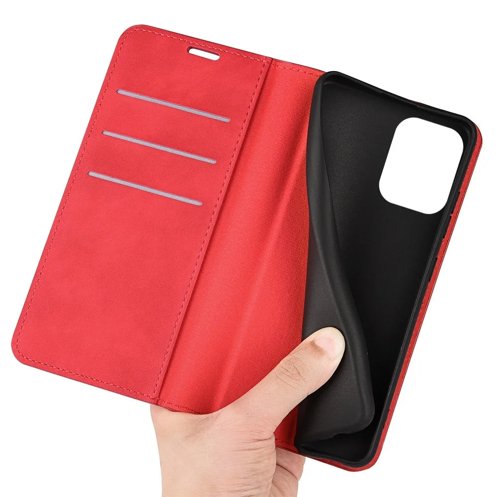 For Samsung Galaxy M33 5G (Global Version) Skin-touch Feeling PU Leather Auto Closure Magnetic Phone Case with Wallet Stand - Red - 4
