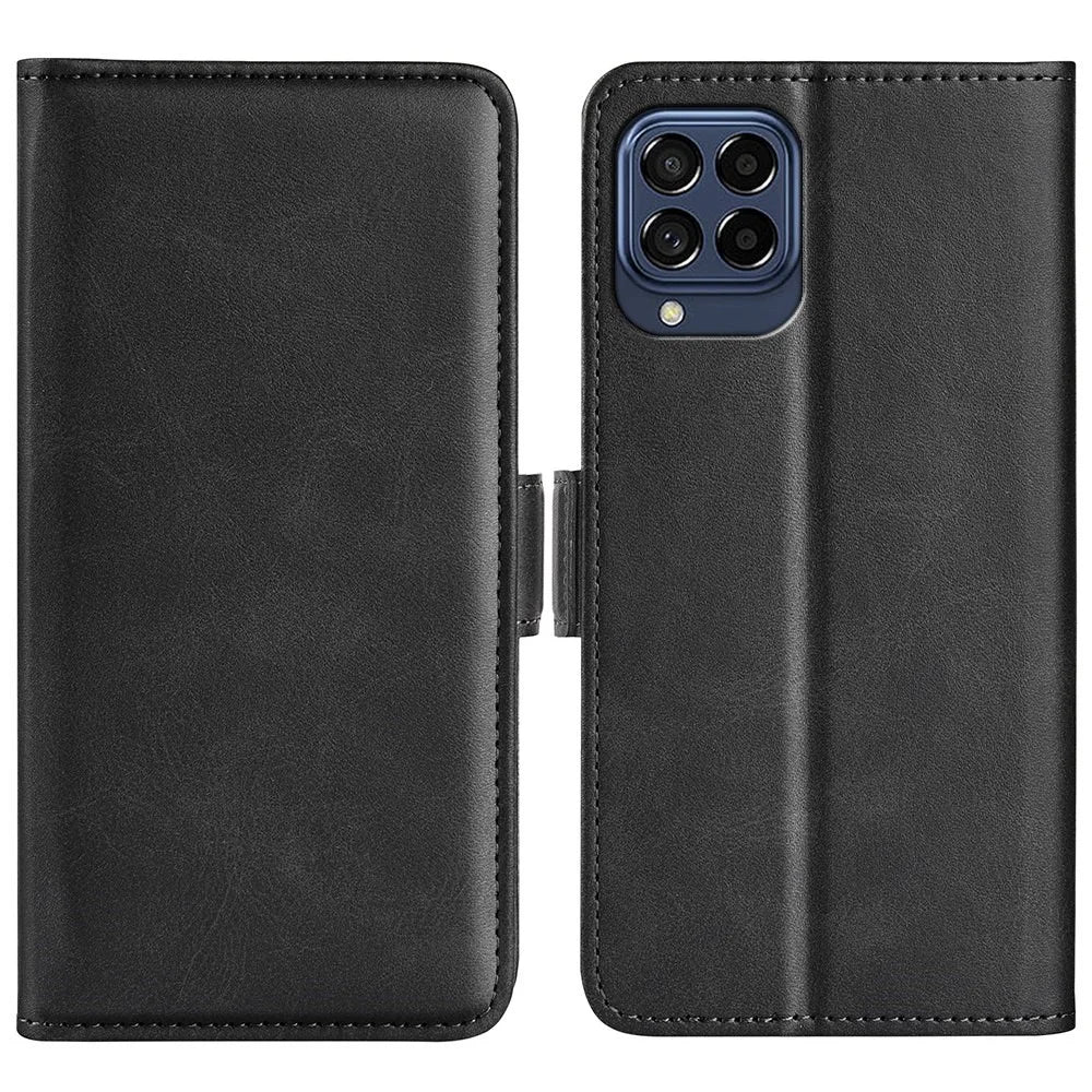 For Samsung Galaxy M33 5G (Global Version) Textured PU Leather Foldable Stand Phone Cover Magnetic Closure Wallet Flip Case - Black - 1