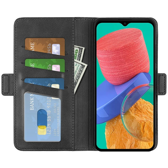 For Samsung Galaxy M33 5G (Global Version) Textured PU Leather Foldable Stand Phone Cover Magnetic Closure Wallet Flip Case - Black - 2