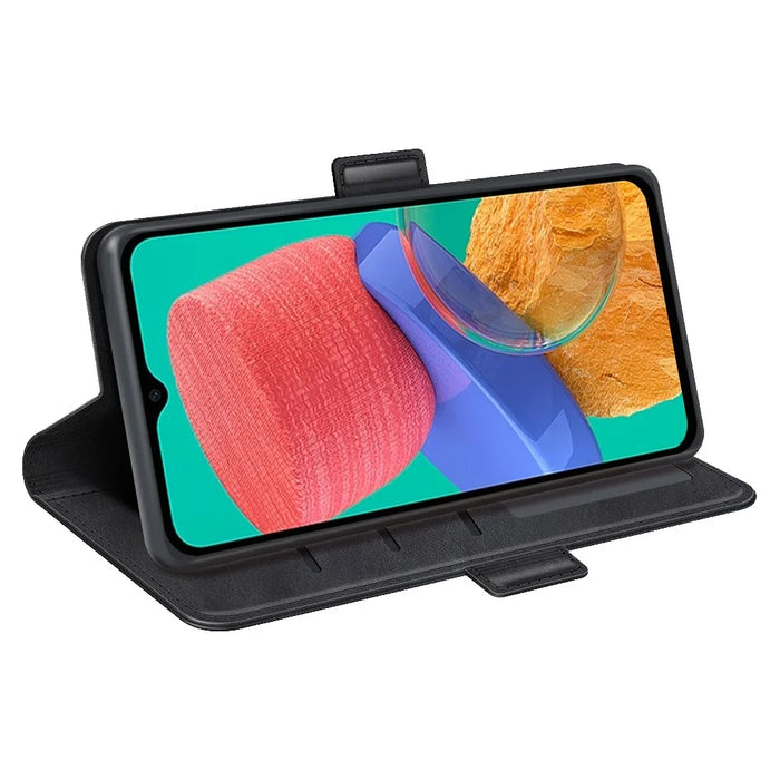 For Samsung Galaxy M33 5G (Global Version) Textured PU Leather Foldable Stand Phone Cover Magnetic Closure Wallet Flip Case - Black - 3