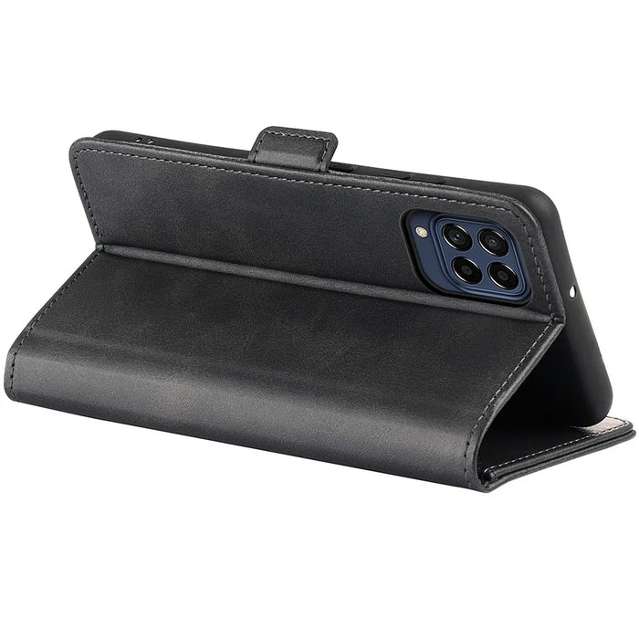 For Samsung Galaxy M33 5G (Global Version) Textured PU Leather Foldable Stand Phone Cover Magnetic Closure Wallet Flip Case - Black - 4