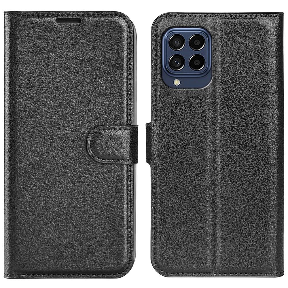 For Samsung Galaxy M33 5G (Global Version) Litchi Texture Leather Case Shockproof Stand Wallet Phone Protective Cover - Black - 1