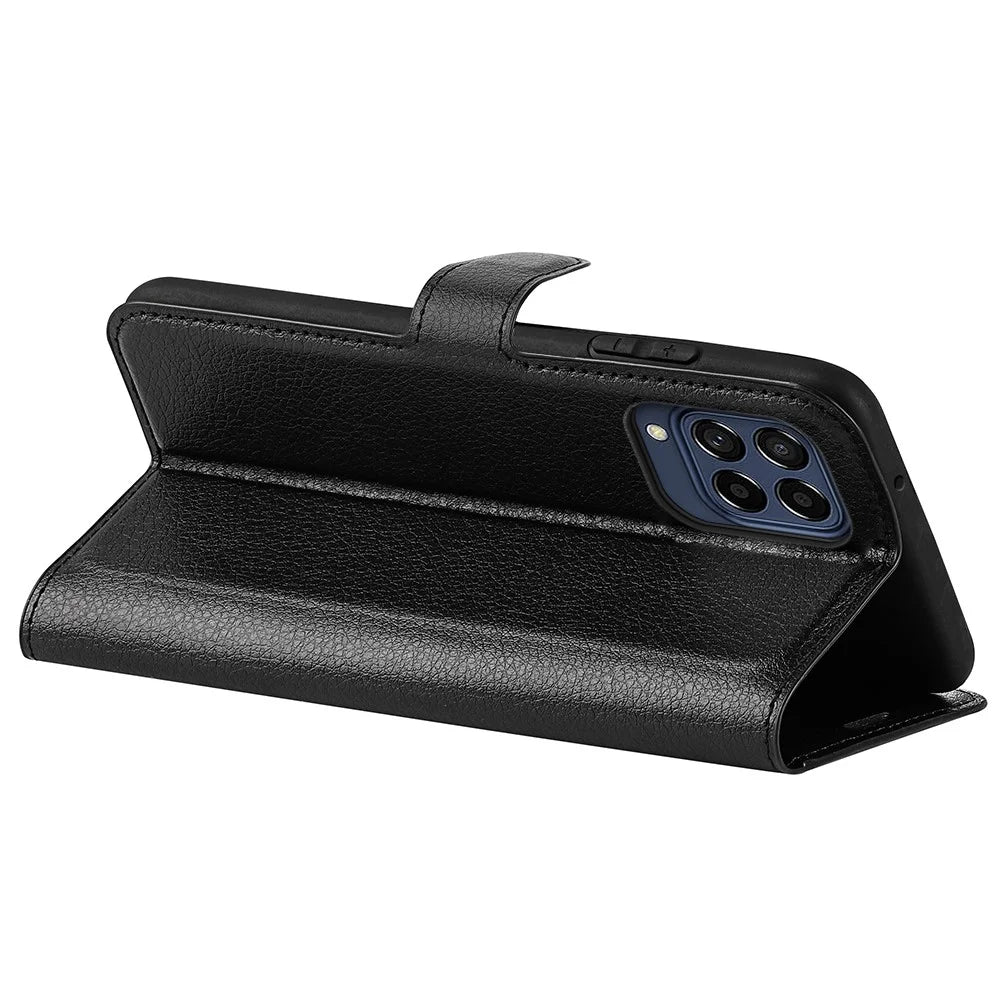 For Samsung Galaxy M33 5G (Global Version) Litchi Texture Leather Case Shockproof Stand Wallet Phone Protective Cover - Black - 4