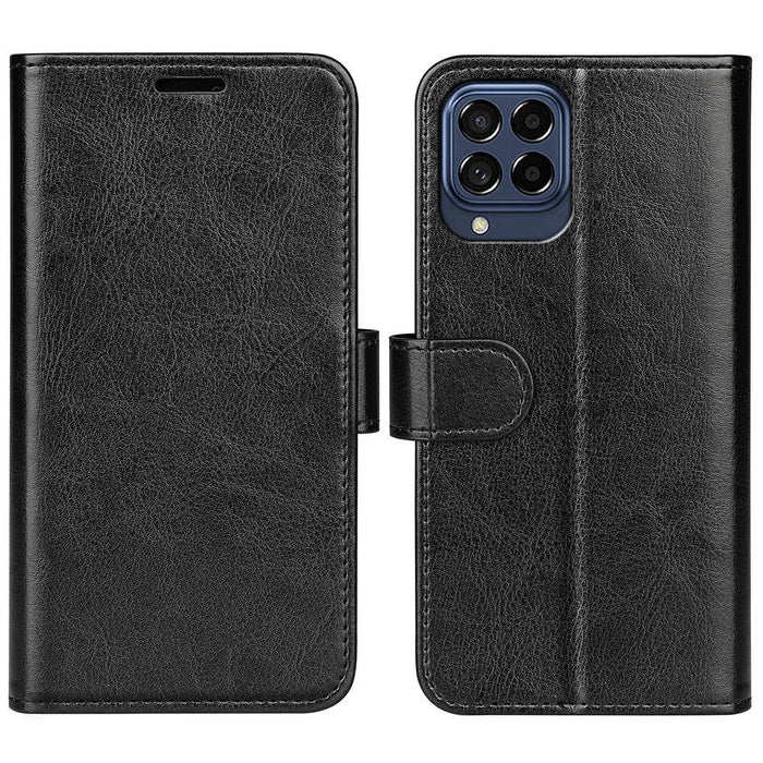 For Samsung Galaxy M33 5G (Global Version) Crazy Horse Texture Folio Flip Leather Phone Case Wallet Stand Cover - Black - 1