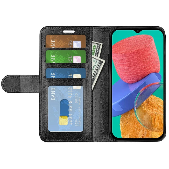 For Samsung Galaxy M33 5G (Global Version) Crazy Horse Texture Folio Flip Leather Phone Case Wallet Stand Cover - Black - 2