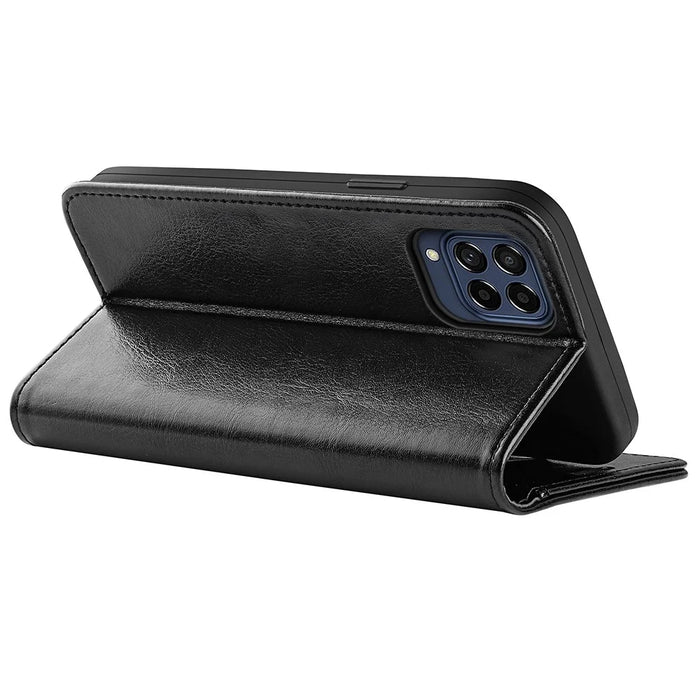 For Samsung Galaxy M33 5G (Global Version) Crazy Horse Texture Folio Flip Leather Phone Case Wallet Stand Cover - Black - 4