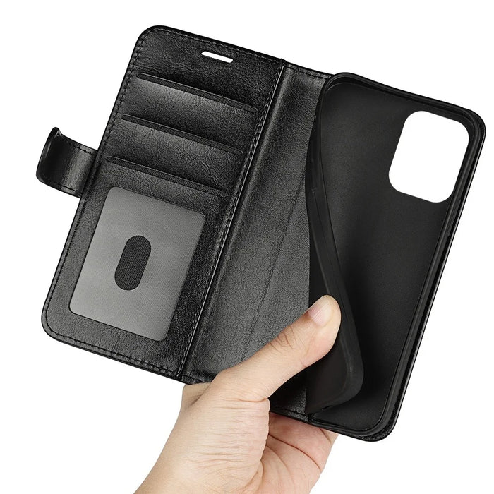 For Samsung Galaxy M33 5G (Global Version) Crazy Horse Texture Folio Flip Leather Phone Case Wallet Stand Cover - Black - 5