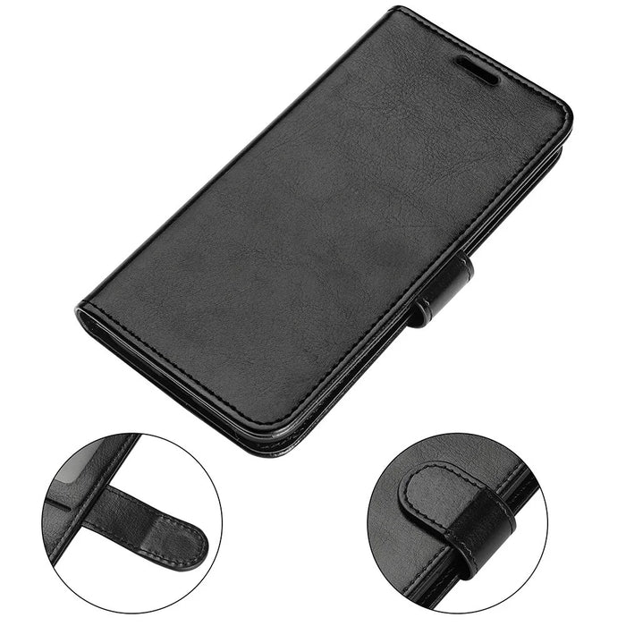 For Samsung Galaxy M33 5G (Global Version) Crazy Horse Texture Folio Flip Leather Phone Case Wallet Stand Cover - Black - 6