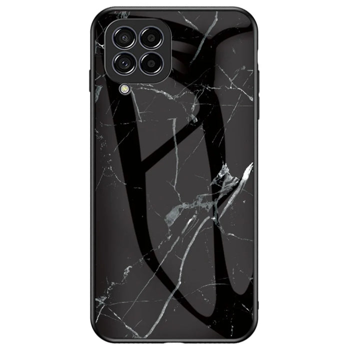 For Samsung Galaxy M53 5G Marble Pattern Tempered Glass + PC + TPU Scratch-resistant Protective Phone Shell Case - Black Marble - 1