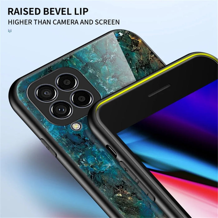 For Samsung Galaxy M53 5G Marble Pattern Tempered Glass + PC + TPU Scratch-resistant Protective Phone Shell Case - Black Marble - 3