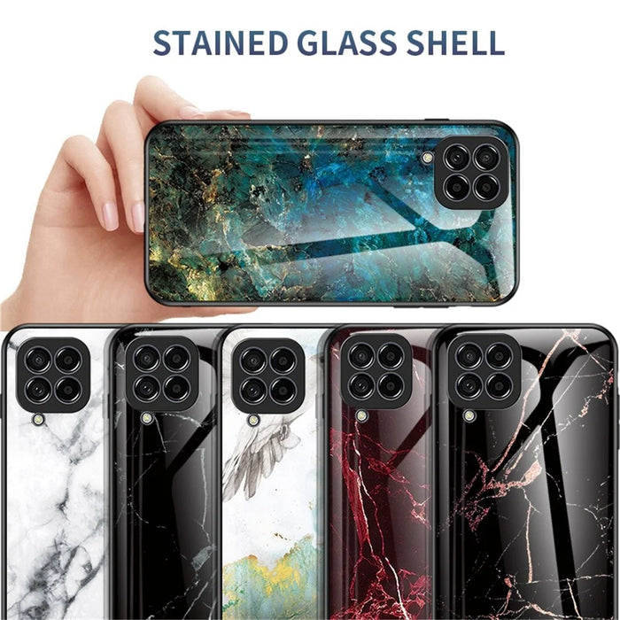 For Samsung Galaxy M53 5G Marble Pattern Tempered Glass + PC + TPU Scratch-resistant Protective Phone Shell Case - Black Marble - 6