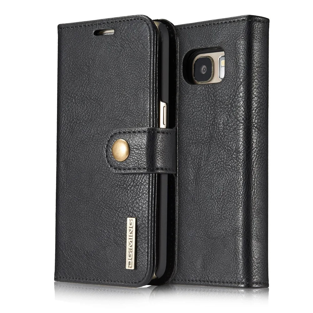 DG.MING Split Leather Wallet + PC 2-in-1 Phone Case Phone Covering for Samsung Galaxy S7 G930 - Black - 1