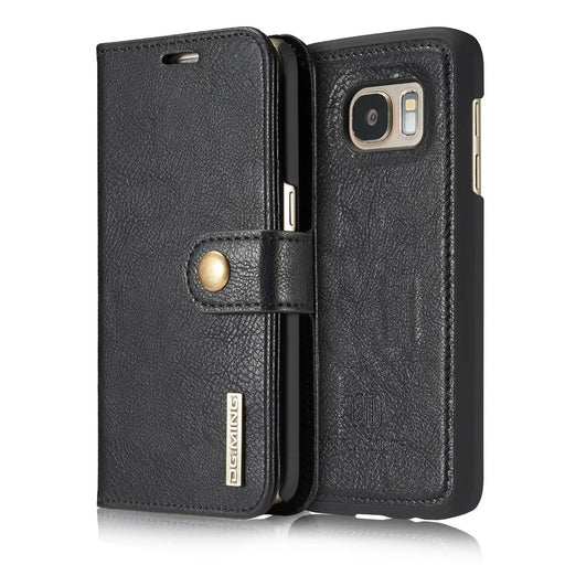 DG.MING Split Leather Wallet + PC 2-in-1 Phone Case Phone Covering for Samsung Galaxy S7 G930 - Black - 2