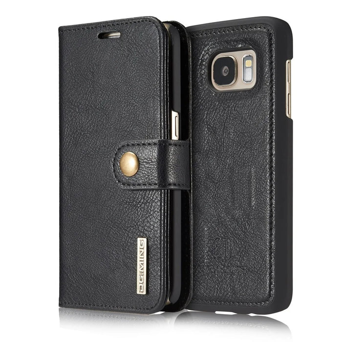 DG.MING Split Leather Wallet + PC 2-in-1 Phone Case Phone Covering for Samsung Galaxy S7 G930 - Black - 2