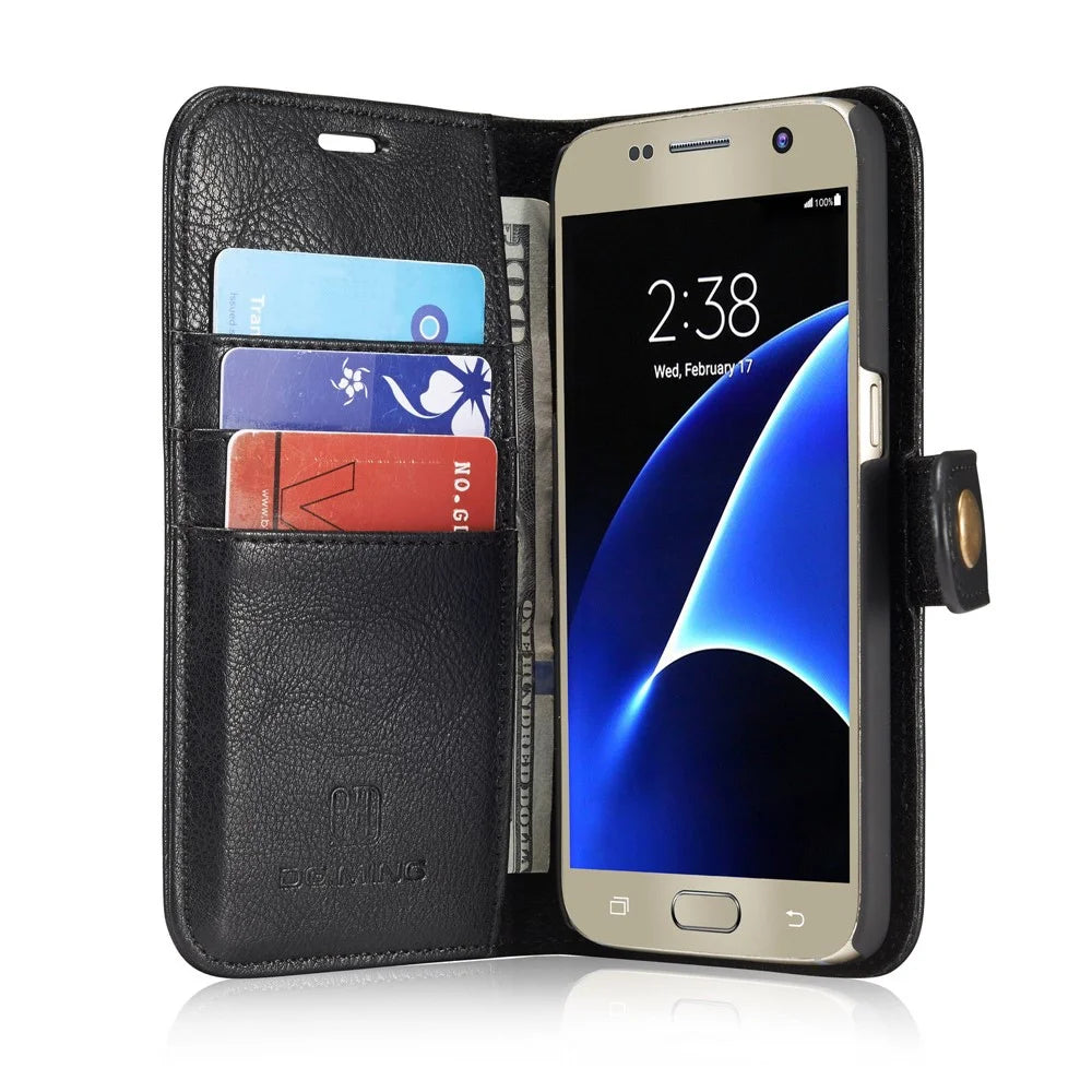 DG.MING Split Leather Wallet + PC 2-in-1 Phone Case Phone Covering for Samsung Galaxy S7 G930 - Black - 6