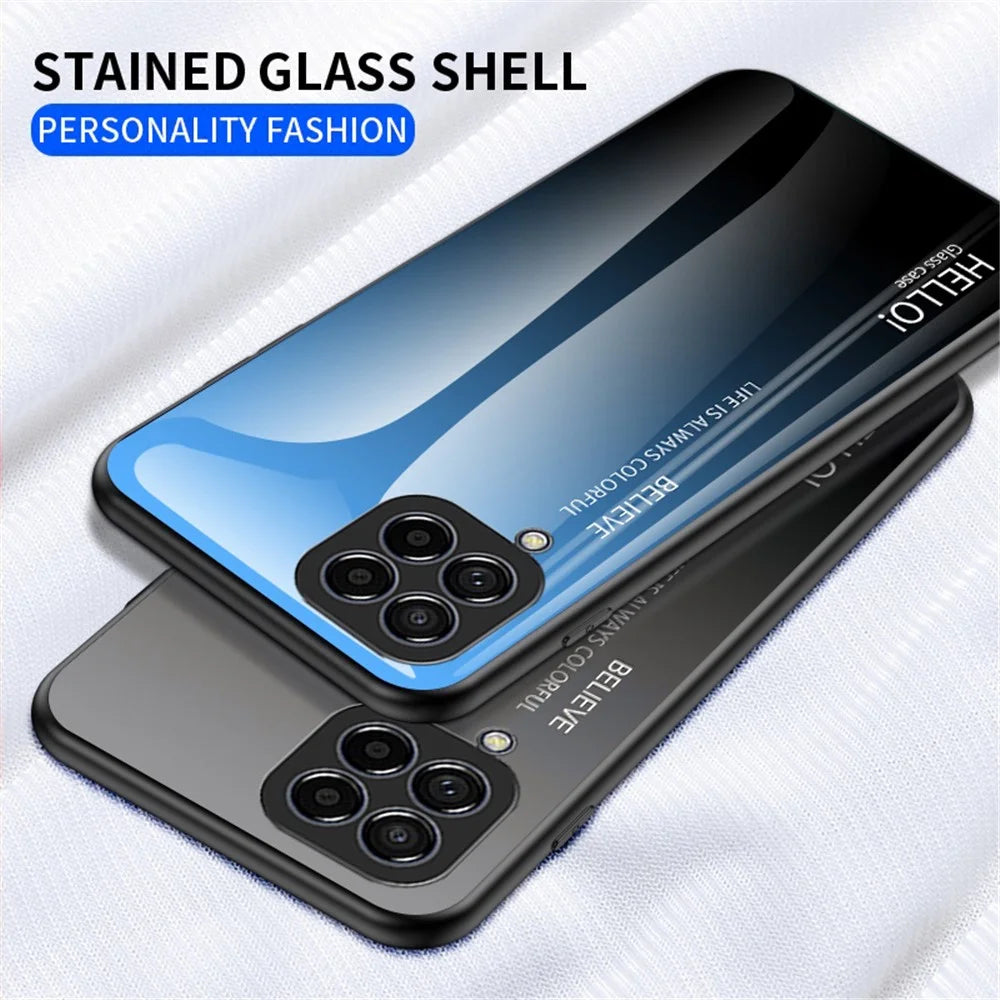 For Samsung Galaxy M33 5G (Global Version) All-inclusive Protection Anti-fall Color Gradient Tempered Glass + PC + TPU Phone Case Shell - Red - 2