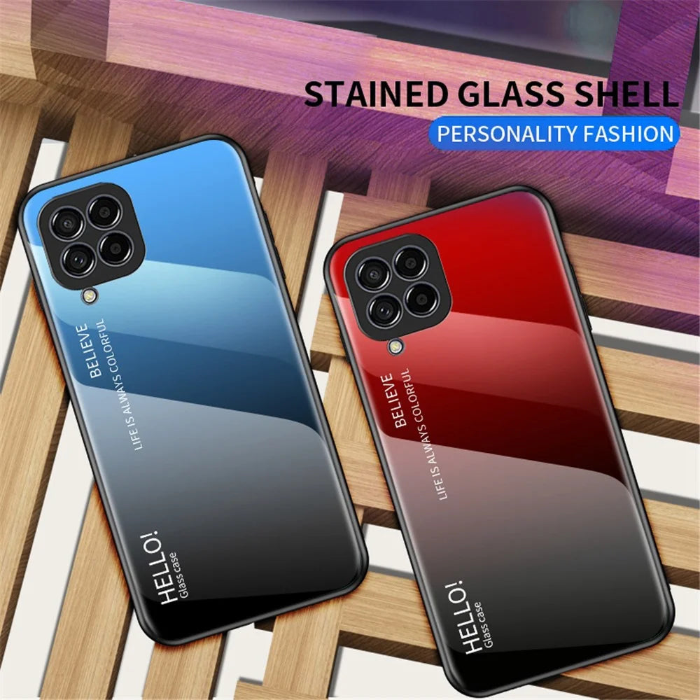 For Samsung Galaxy M33 5G (Global Version) All-inclusive Protection Anti-fall Color Gradient Tempered Glass + PC + TPU Phone Case Shell - Red - 3