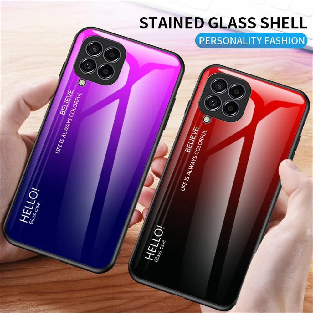For Samsung Galaxy M33 5G (Global Version) All-inclusive Protection Anti-fall Color Gradient Tempered Glass + PC + TPU Phone Case Shell - Red - 4