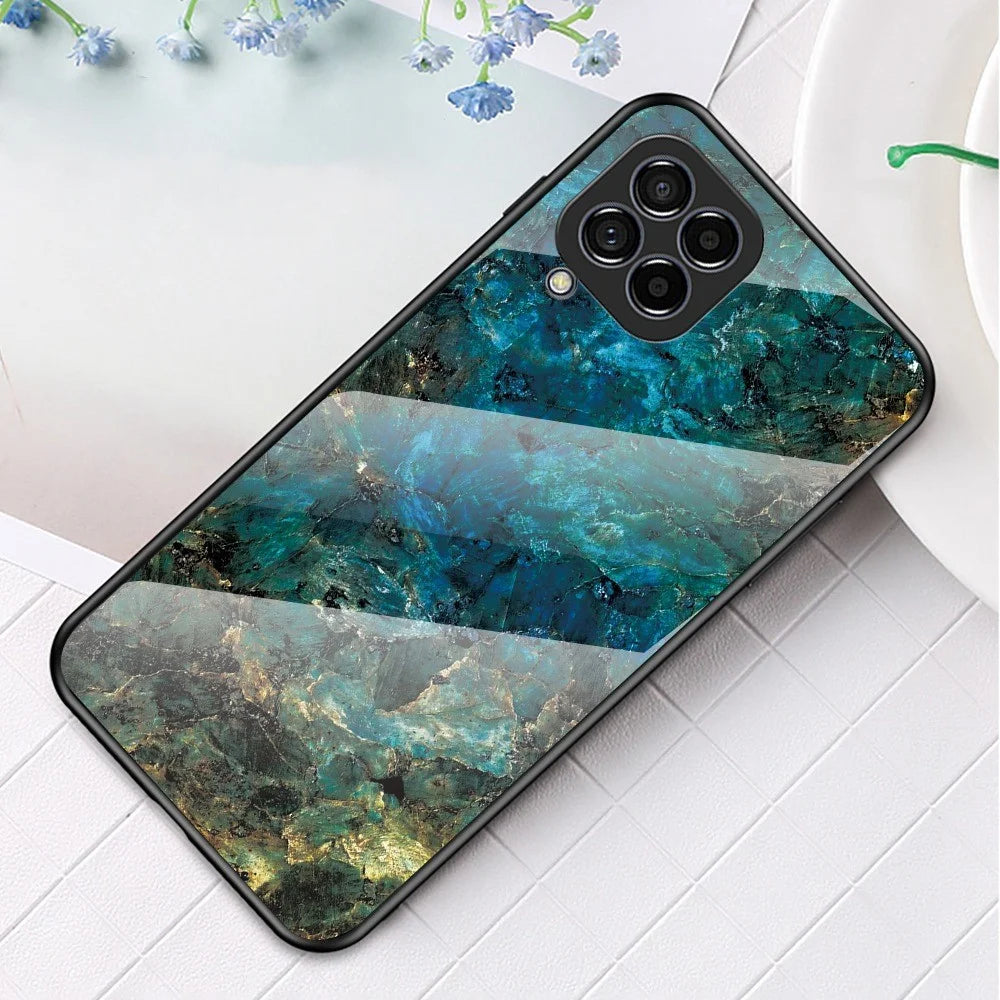 For Samsung Galaxy M33 5G (Global Version) Marble Pattern Tempered Glass + PC + TPU Anti-shock Smooth Touch Cell Phone Shell Case - Emerald Marble - 2