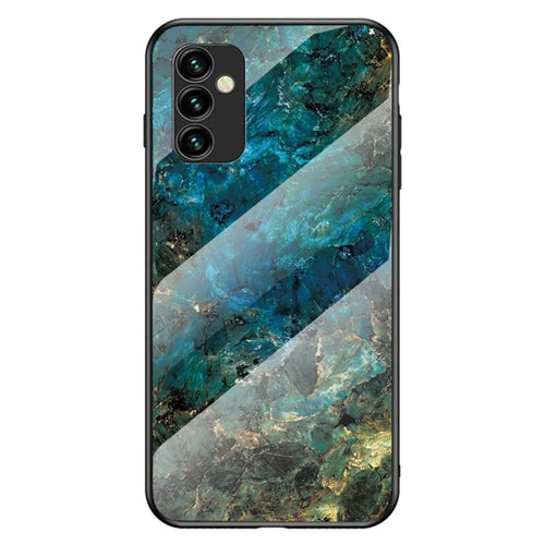 For Samsung Galaxy M23 5G/F23 5G Marble Pattern Tempered Glass + PC + TPU Stylish Scratch-resistant Smartphone Case - Emerald Marble - 1