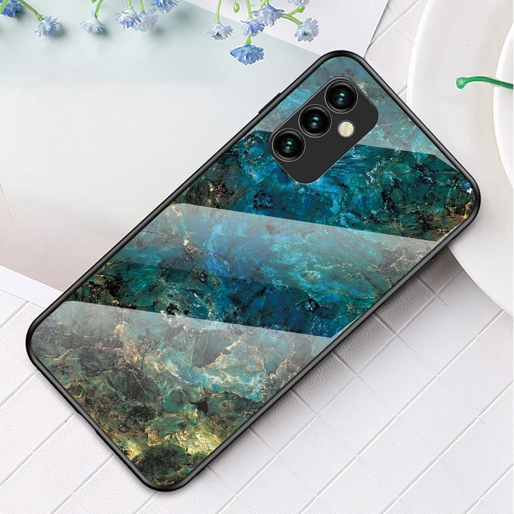 For Samsung Galaxy M23 5G/F23 5G Marble Pattern Tempered Glass + PC + TPU Stylish Scratch-resistant Smartphone Case - Emerald Marble - 2