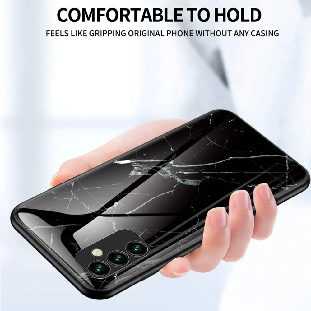 For Samsung Galaxy M23 5G/F23 5G Marble Pattern Tempered Glass + PC + TPU Stylish Scratch-resistant Smartphone Case - Emerald Marble - 3