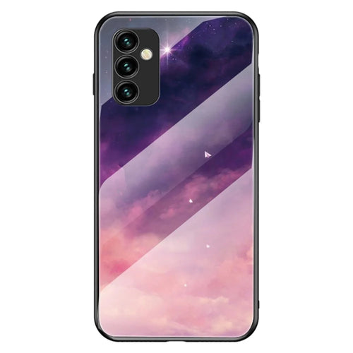 For Samsung Galaxy M23 5G/F23 5G Anti-scratch Starry Sky Pattern Tempered Glass Back+Hard PC+TPU Protective Cover - Dream Starry Sky - 1
