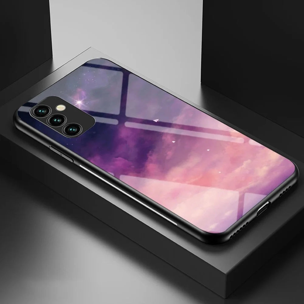 For Samsung Galaxy M23 5G/F23 5G Anti-scratch Starry Sky Pattern Tempered Glass Back+Hard PC+TPU Protective Cover - Dream Starry Sky - 2