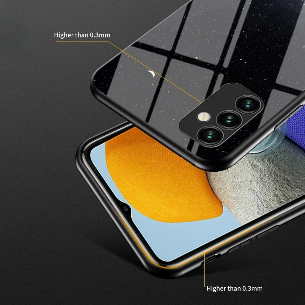 For Samsung Galaxy M23 5G/F23 5G Anti-scratch Starry Sky Pattern Tempered Glass Back+Hard PC+TPU Protective Cover - Dream Starry Sky - 4