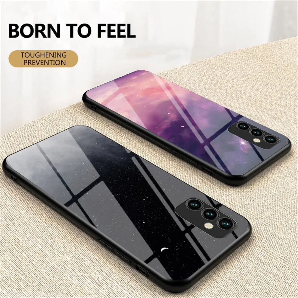 For Samsung Galaxy M23 5G/F23 5G Anti-scratch Starry Sky Pattern Tempered Glass Back+Hard PC+TPU Protective Cover - Dream Starry Sky - 6