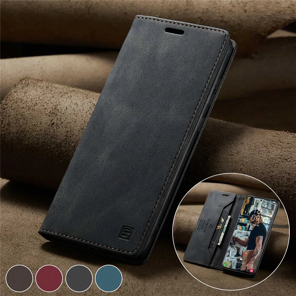 AUTSPACE A01 Series for Samsung Galaxy S22 5G PU Leather Case RFID Blocking Wallet Flip Stand Cover - Black - 4