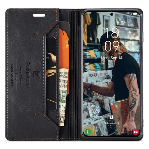 AUTSPACE A01 Series for Samsung Galaxy S22+ 5G PU Leather Case RFID Blocking Wallet Flip Stand Cover - Black - 2