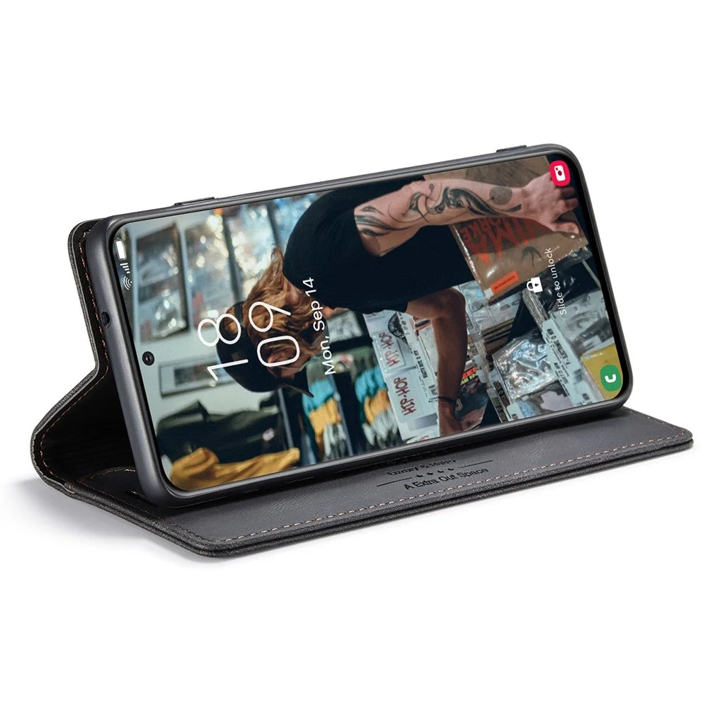 AUTSPACE A01 Series for Samsung Galaxy S22+ 5G PU Leather Case RFID Blocking Wallet Flip Stand Cover - Black - 3
