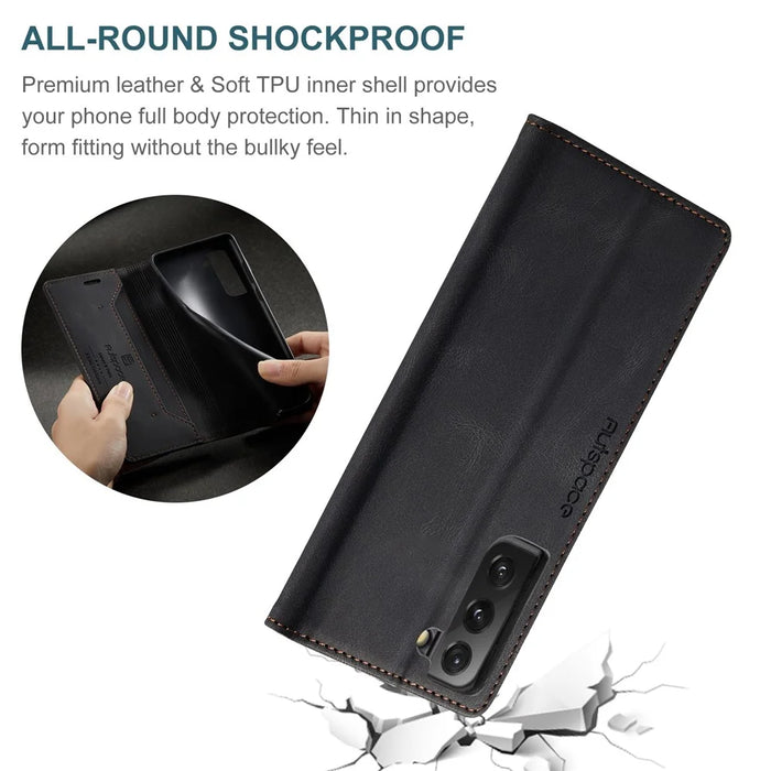 AUTSPACE A01 Series for Samsung Galaxy S22+ 5G PU Leather Case RFID Blocking Wallet Flip Stand Cover - Black - 7