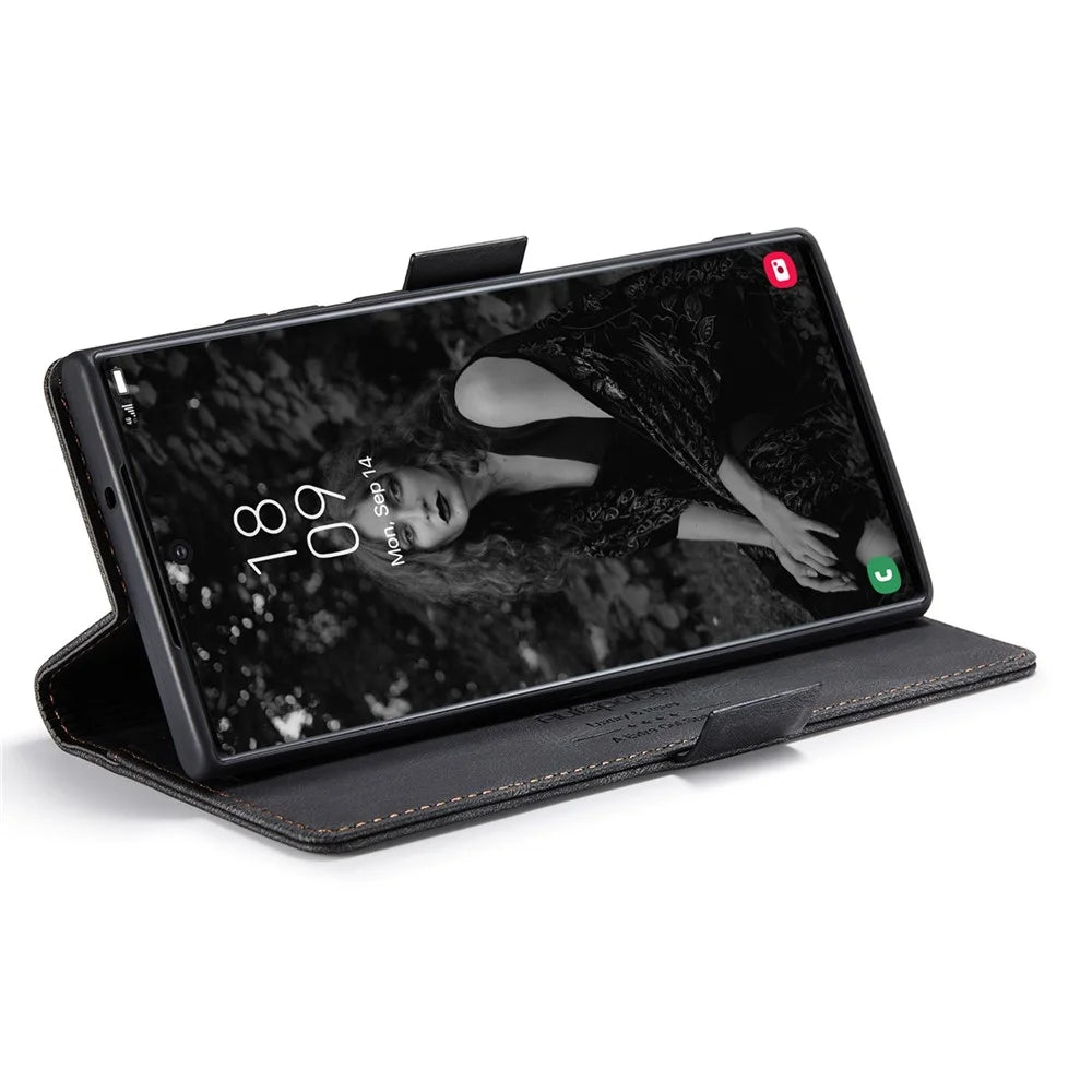 AUTSPACE A01 Series for Samsung Galaxy S22 Ultra 5G PU Leather Case RFID Blocking Wallet Flip Stand Cover - Black - 3
