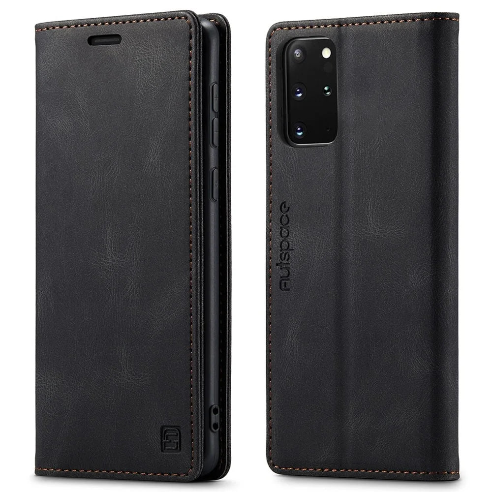 AUTSPACE A01 Series for Samsung Galaxy S20 Plus 4G/5G PU Leather Case RFID Blocking Wallet Flip Stand Cover - Black - 1