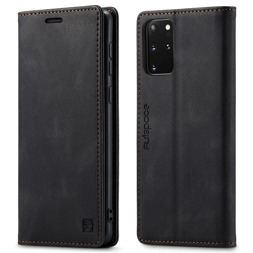 AUTSPACE A01 Series for Samsung Galaxy S20 Plus 4G/5G PU Leather Case RFID Blocking Wallet Flip Stand Cover - Black - 1