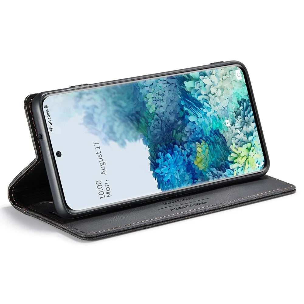 AUTSPACE A01 Series for Samsung Galaxy S20 Plus 4G/5G PU Leather Case RFID Blocking Wallet Flip Stand Cover - Black - 3