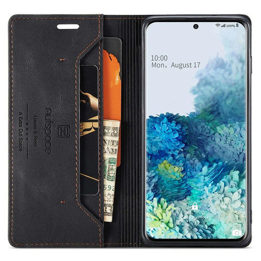 AUTSPACE A01 Series for Samsung Galaxy S20 Ultra 4G / 5G PU Leather Case RFID Blocking Retro Wallet Flip Stand Cover - Black - 2