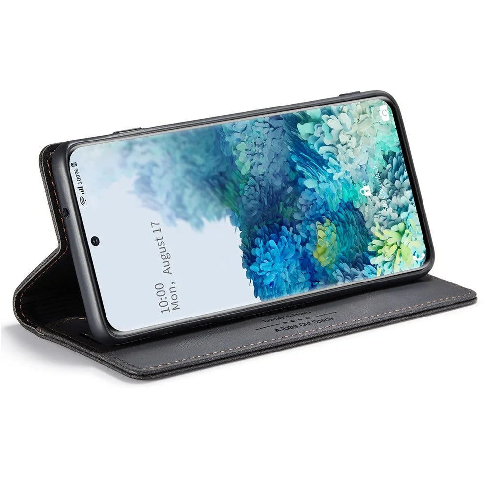 AUTSPACE A01 Series for Samsung Galaxy S20 Ultra 4G / 5G PU Leather Case RFID Blocking Retro Wallet Flip Stand Cover - Black - 3