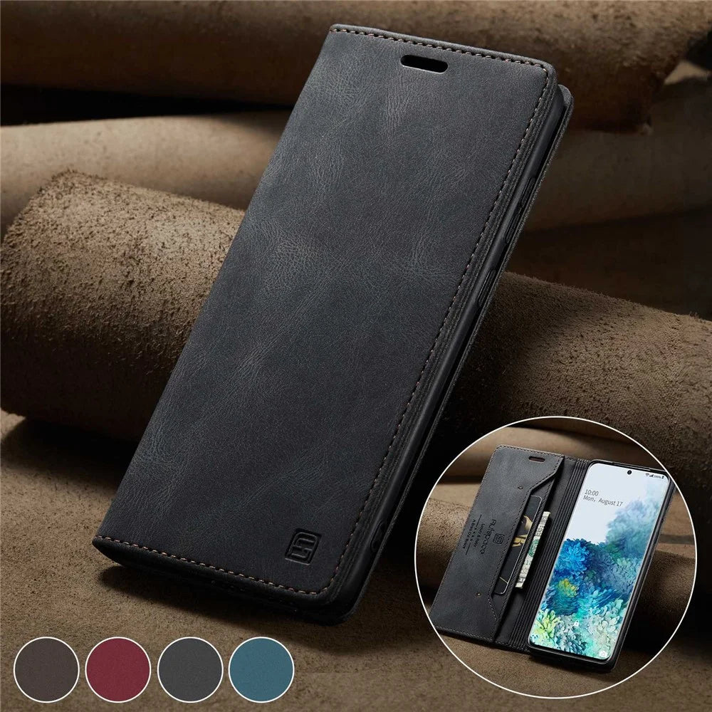 AUTSPACE A01 Series for Samsung Galaxy S20 Ultra 4G / 5G PU Leather Case RFID Blocking Retro Wallet Flip Stand Cover - Black - 4